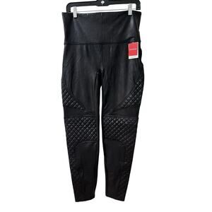 SPANX Quilted Faux Leather Leggings Size XL Black Baddie Edgy Rocker 20248R‎ NWT